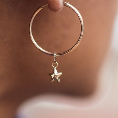 14k Yellow Gold Star Hoop Earring Charms - LooptyHoops