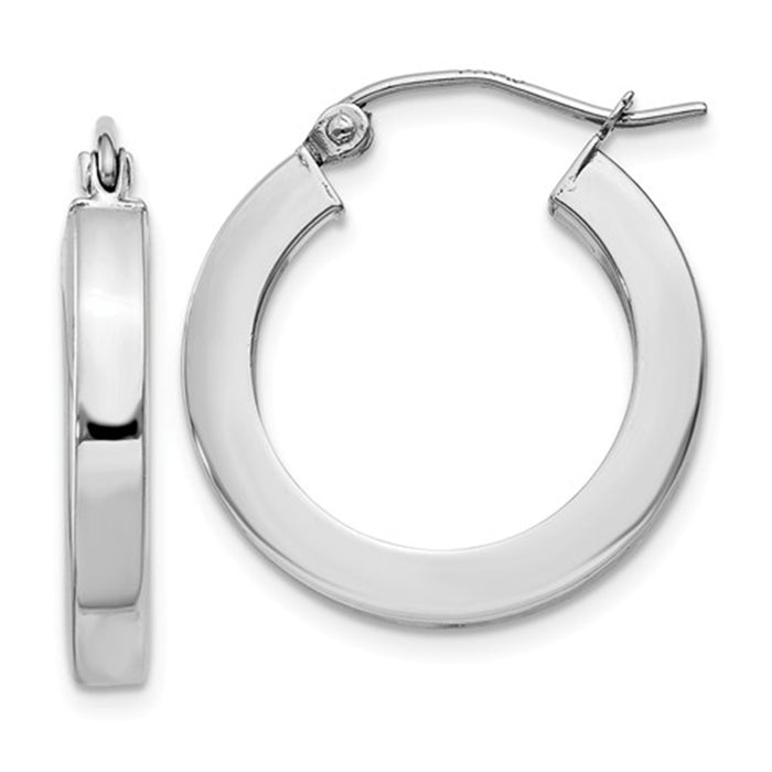 14k White Gold Square Tube Hoop Earrings (3mm), All Sizes - LooptyHoops