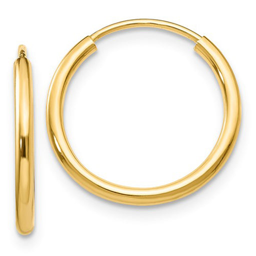 14k Small Yellow Gold Continuous Endless Hoop Earrings 13mm (1.5mm) - LooptyHoops