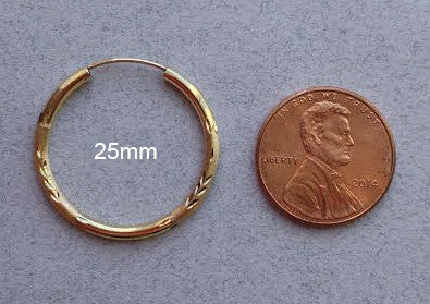 14k Yellow Gold Diamond Cut Endless Hoop Earrings (2mm), All Sizes - LooptyHoops