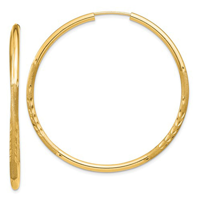 14k Yellow Gold Diamond Cut Endless Hoop Earrings (2mm), All Sizes - LooptyHoops