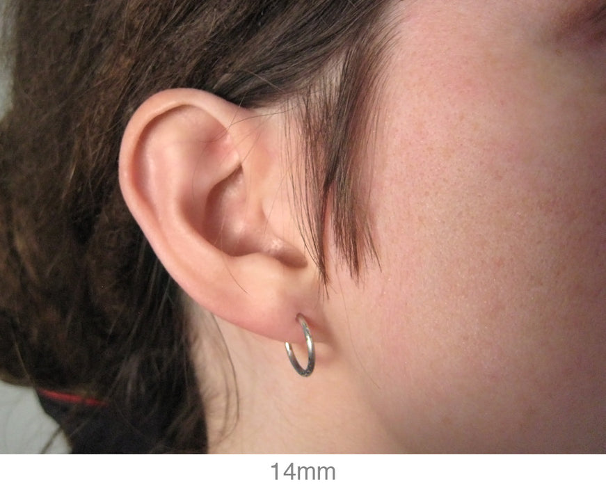 14k White Gold Endless Diamond Cut Hoop Earrings (1.5mm), All Sizes - LooptyHoops