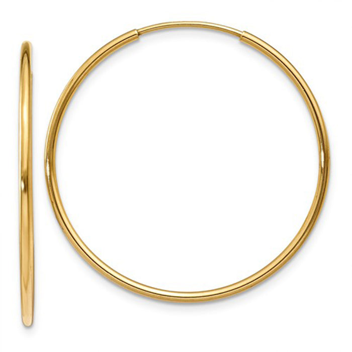 14k Yellow Gold Endless Hoop Earrings (1.25mm), All Sizes - LooptyHoops