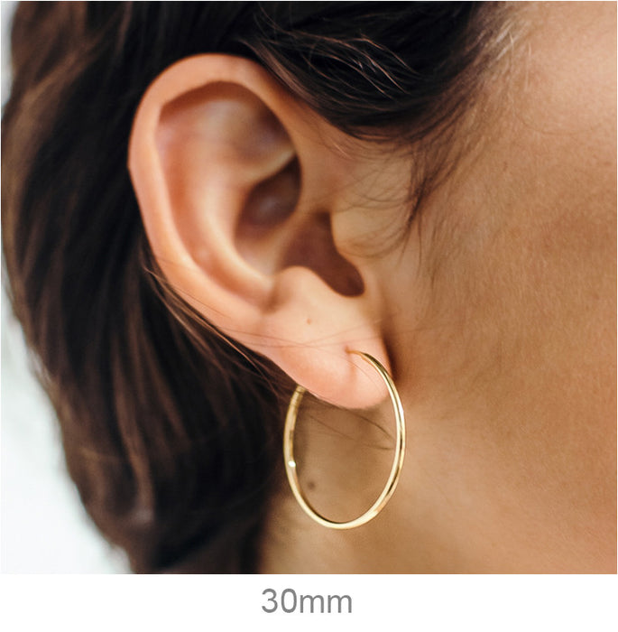 14k Yellow Gold Endless Hoop Earrings (1.25mm), All Sizes - LooptyHoops