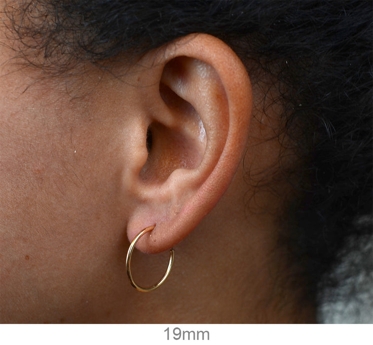 14k Yellow Gold Endless Hoop Earrings (1.25mm), All Sizes - LooptyHoops