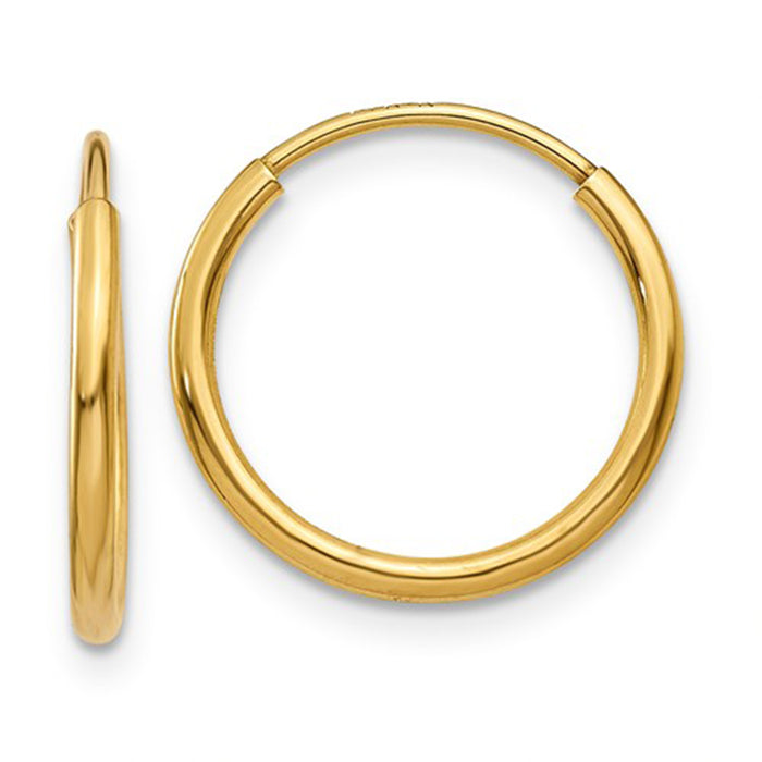 14k Yellow Gold Endless Hoop Earrings (1.25mm), All Sizes - LooptyHoops