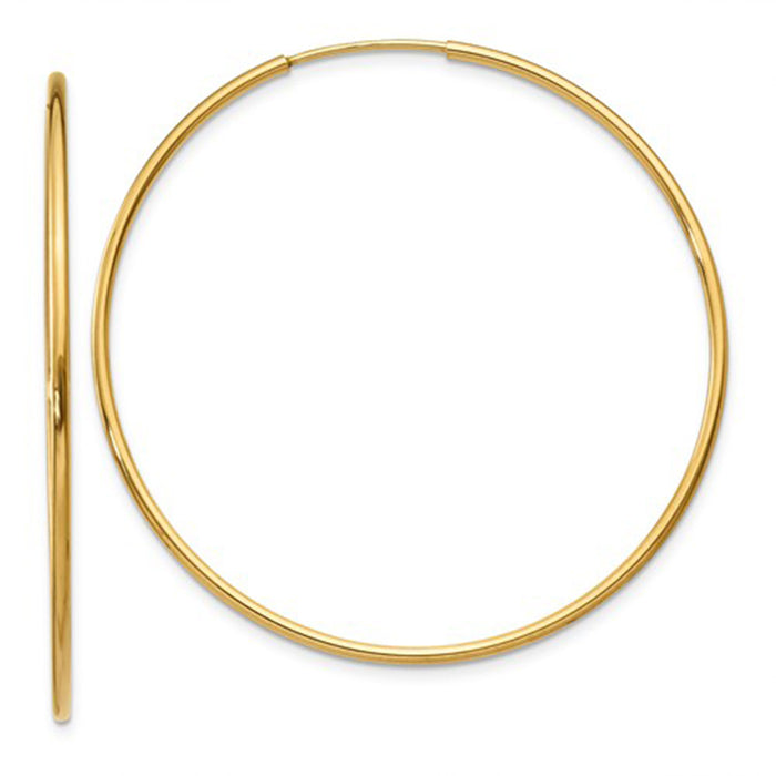 14k Yellow Gold Endless Hoop Earrings (1.25mm), All Sizes - LooptyHoops