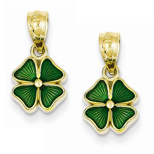 14k Yellow Gold Enameled Four Leaf Clover Hoop Earring Charms - LooptyHoops