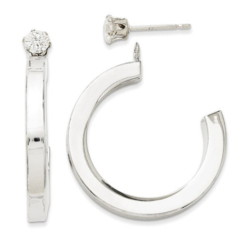 14k White Gold Cubic Zirconia Stud Hoop Earring Jackets Set - LooptyHoops
