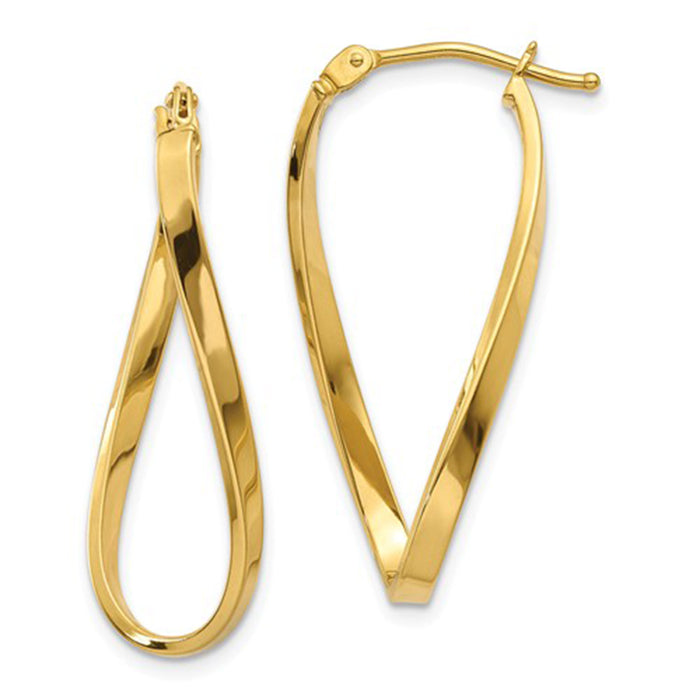 14k Yellow Gold Elegant Twisted Oval Hoop Earrings - LooptyHoops