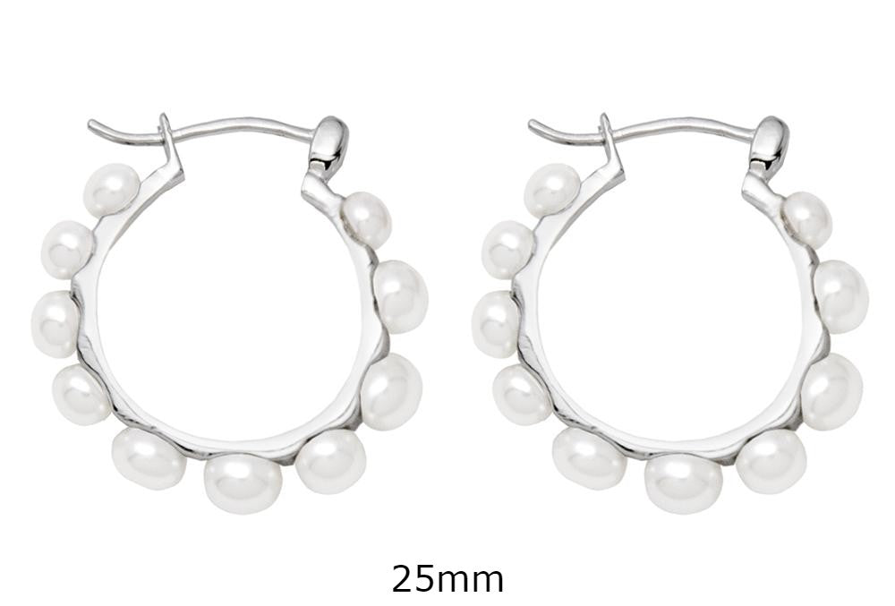Sterling Silver Freshwater Pearl Click-Down Hoop Earrings, All Sizes - LooptyHoops