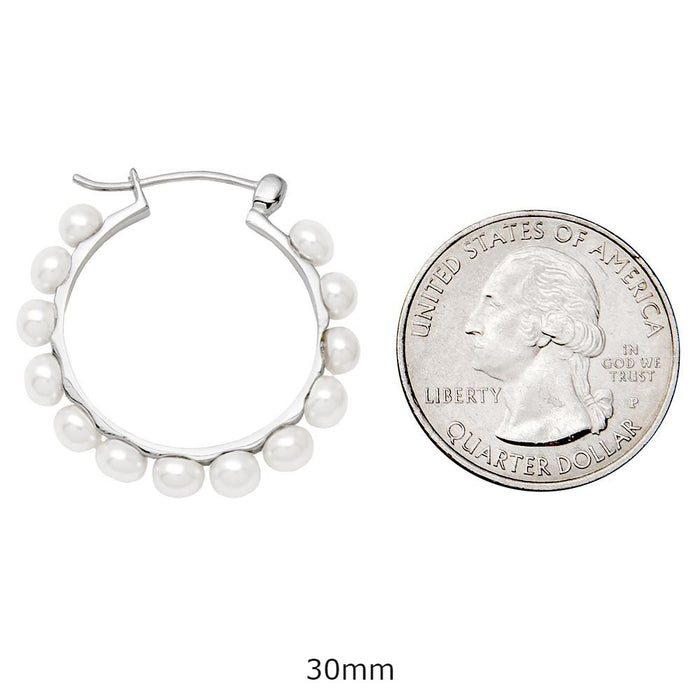 Sterling Silver Freshwater Pearl Click-Down Hoop Earrings, All Sizes - LooptyHoops