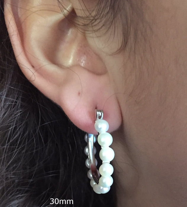 Sterling Silver Freshwater Pearl Click-Down Hoop Earrings, All Sizes - LooptyHoops
