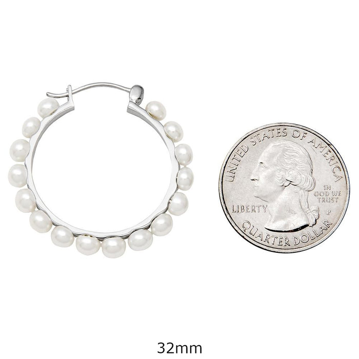 Sterling Silver Freshwater Pearl Click-Down Hoop Earrings, All Sizes - LooptyHoops