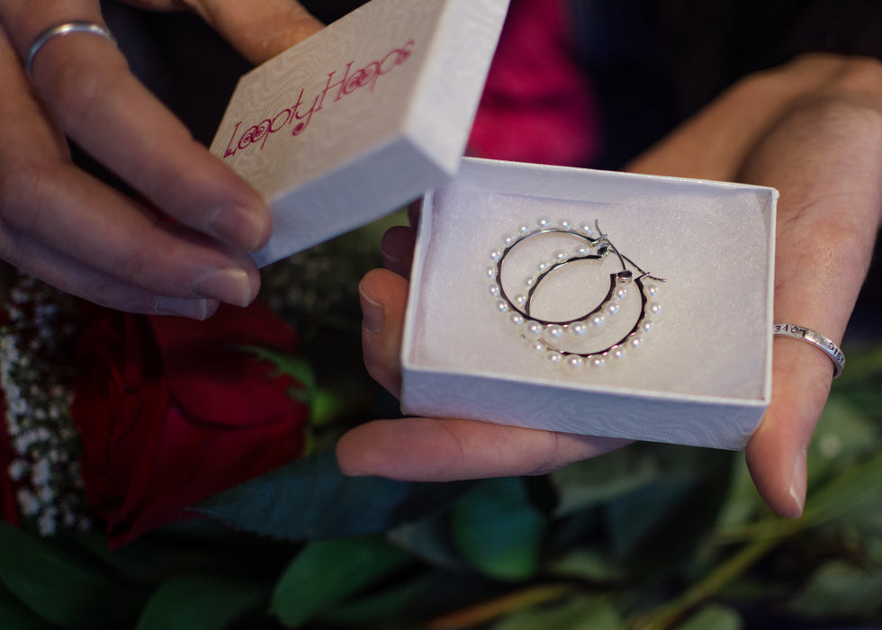 Sterling Silver Freshwater Pearl Click-Down Hoop Earrings, All Sizes - LooptyHoops