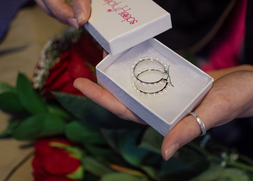 Sterling Silver Freshwater Pearl Click-Down Hoop Earrings, All Sizes - LooptyHoops