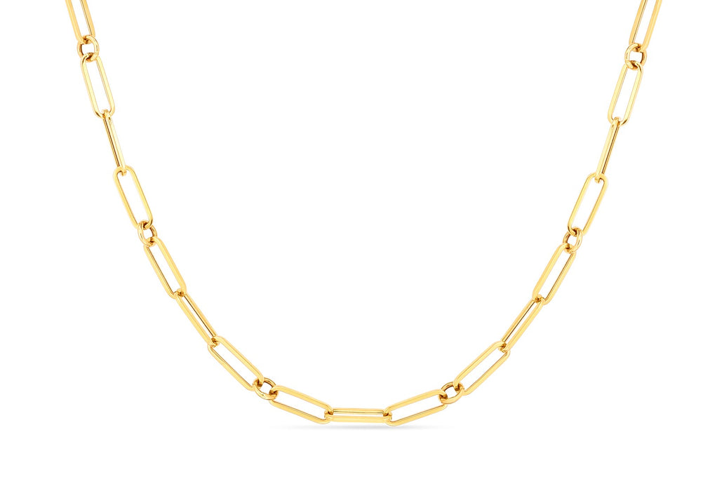 14k Yellow Gold 3mm x 8mm Paperclip Open Link Necklace, 18 inches - LooptyHoops