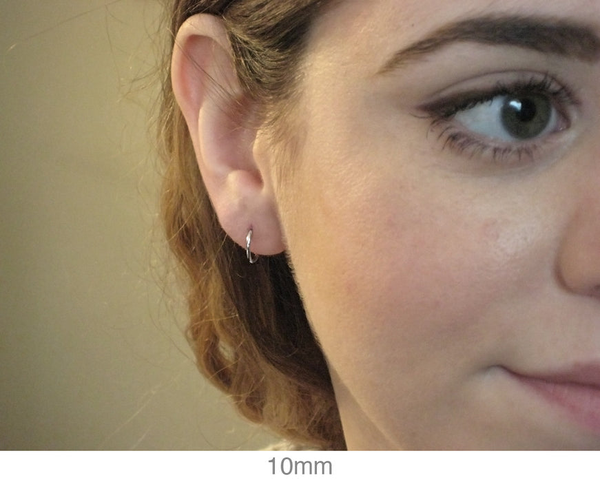 14k White Gold Thin Endless Hoop Earrings, (1mm) All Sizes - LooptyHoops