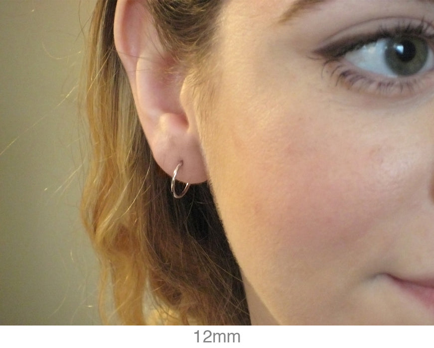 14k White Gold Thin Endless Hoop Earrings, (1mm) All Sizes - LooptyHoops