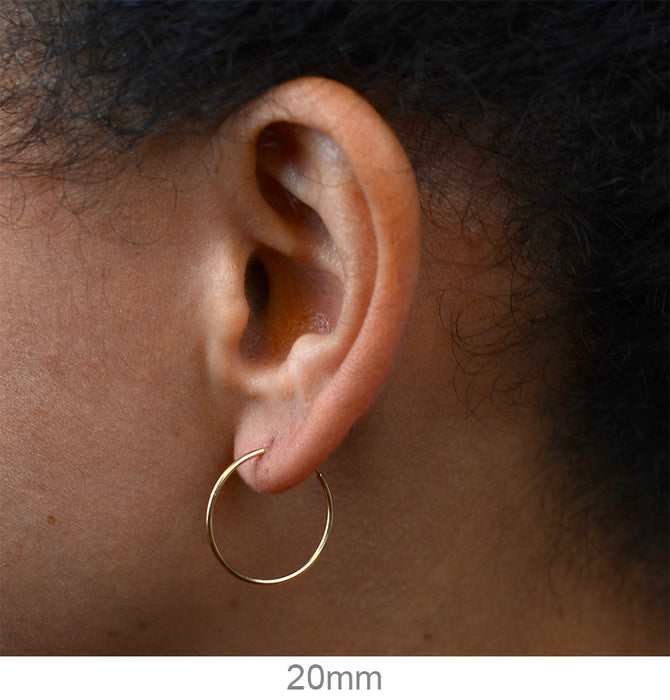 14k Yellow Gold Thin Endless Hoop Earrings (1mm), All Sizes - LooptyHoops