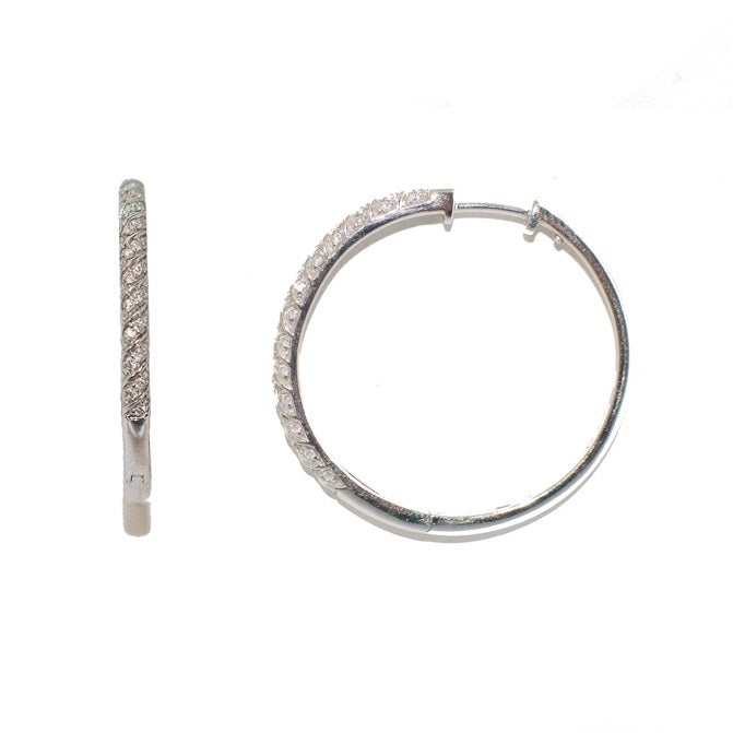 14k White Gold Diamond Hinged Hoop Earring (2mm Tube), 29mm - LooptyHoops