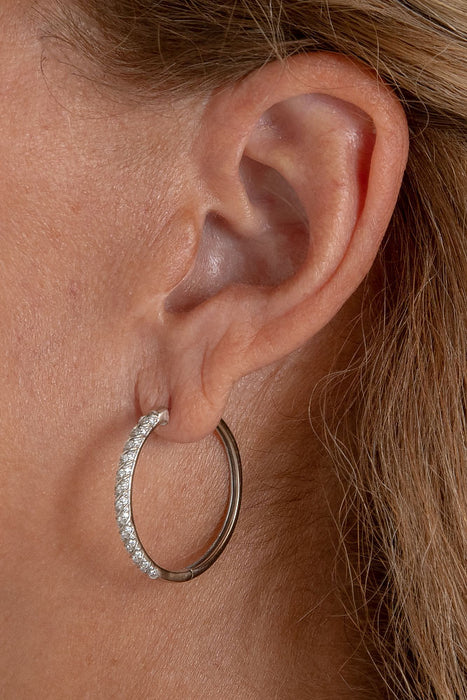 14k White Gold Diamond Hinged Hoop Earring (2mm Tube), 29mm - LooptyHoops