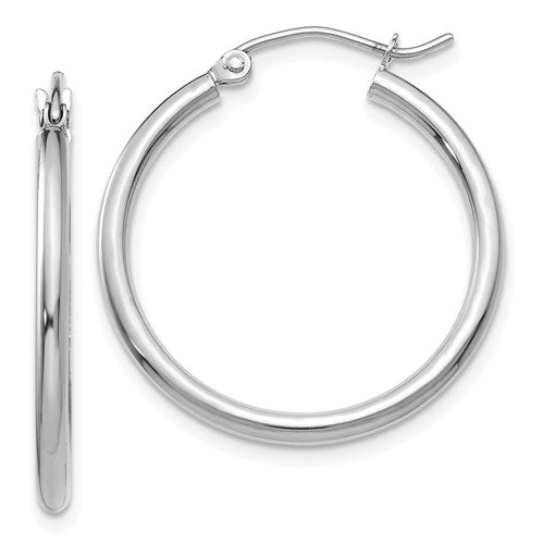 14k White Gold Click Down Hoop Earrings (2mm), All Sizes - LooptyHoops