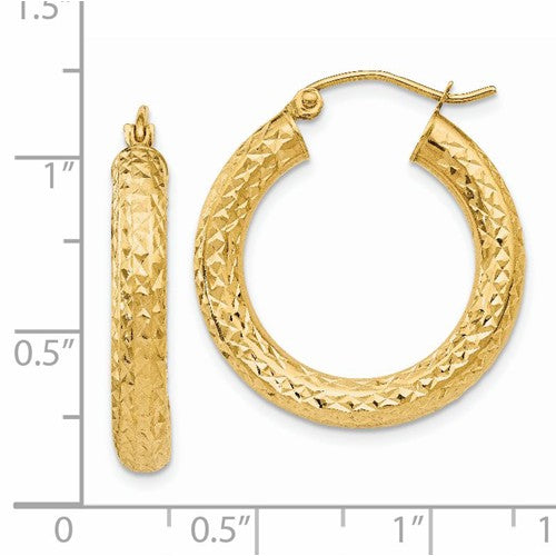 14K Yellow Gold Thick Diamond Cut Hoop Earrings - 4mm Tube - LooptyHoops