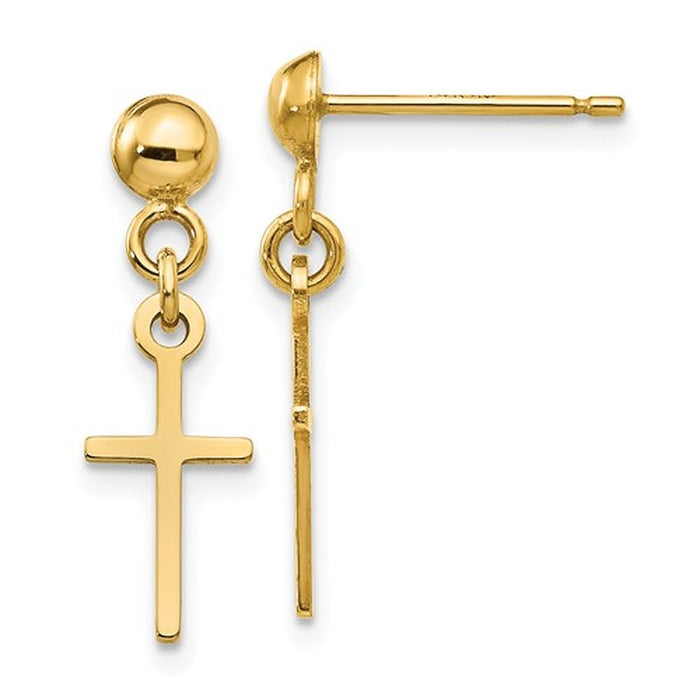 14k Yellow Gold Cross Dangle Earrings - LooptyHoops