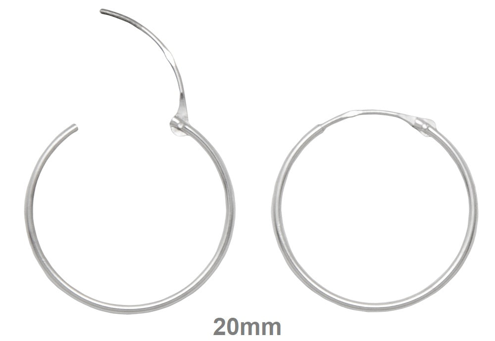 14k White Gold Hinged Thin Endless Hoop Earrings (1mm), All Sizes - LooptyHoops