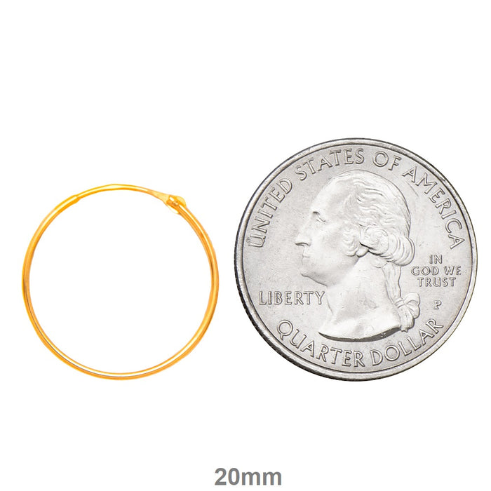 14k Yellow Gold Hinged Thin Endless Hoop Earrings (1mm), All Sizes - LooptyHoops