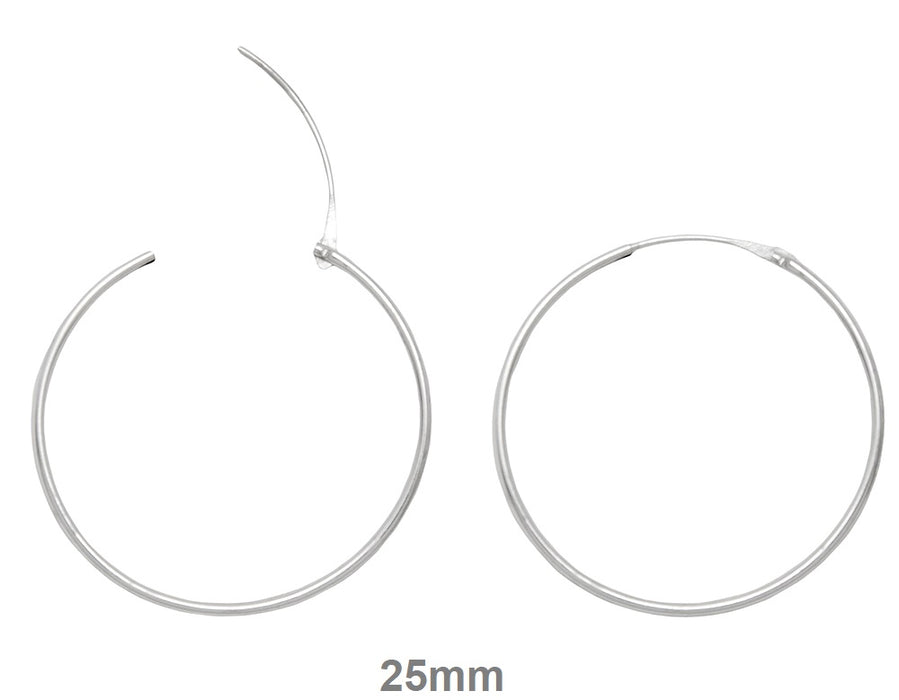 14k White Gold Hinged Thin Endless Hoop Earrings (1mm), All Sizes - LooptyHoops