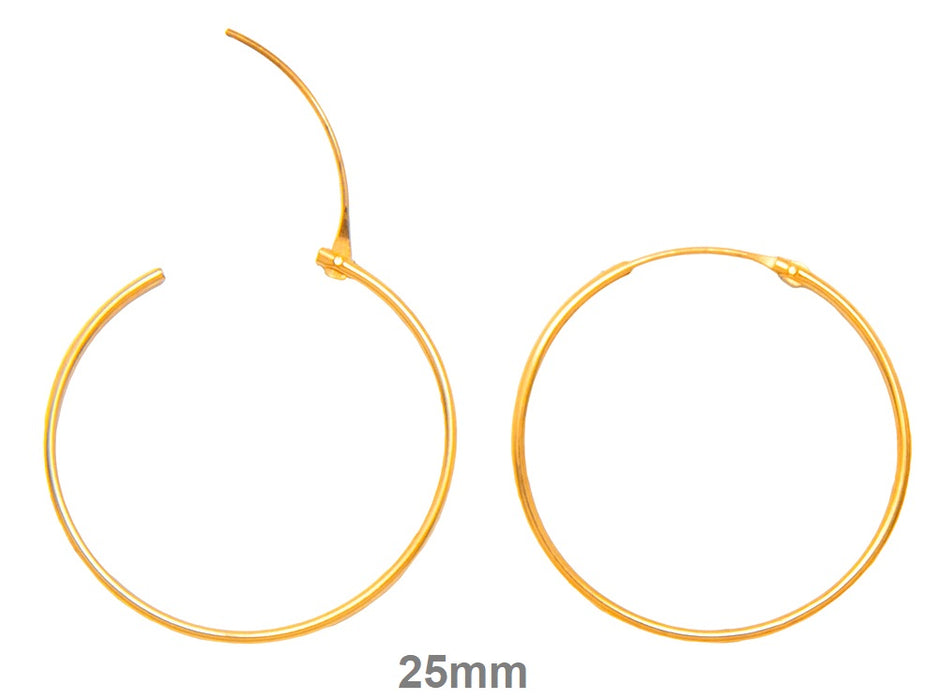 14k Yellow Gold Hinged Thin Endless Hoop Earrings (1mm), All Sizes - LooptyHoops