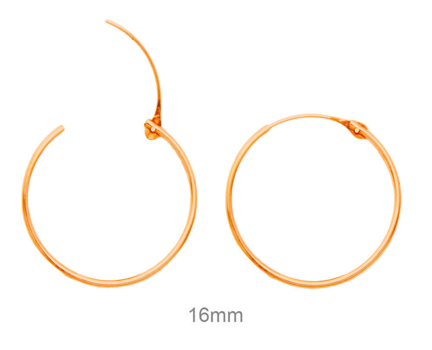 14k Rose Gold Hinged Thin Endless Hoop Earrings (1mm), All Sizes - LooptyHoops