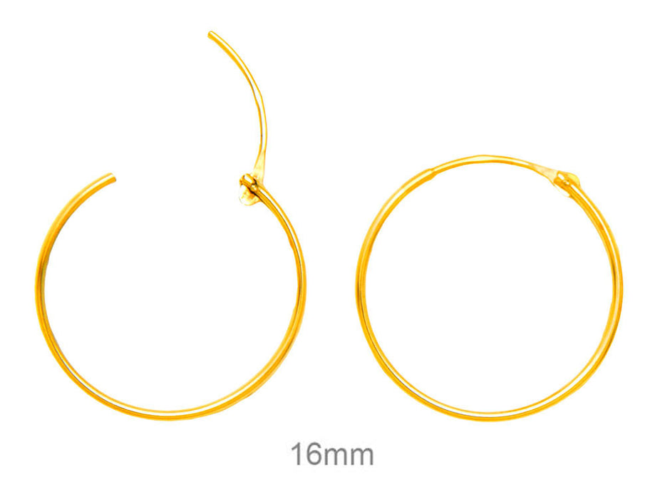 14k Yellow Gold Hinged Thin Endless Hoop Earrings (1mm), All Sizes - LooptyHoops