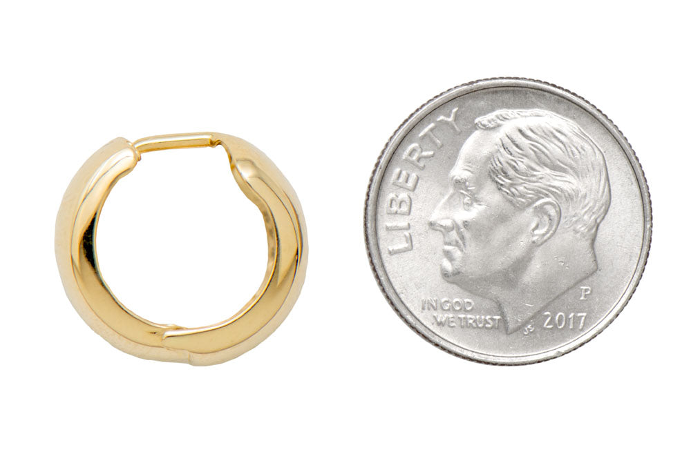 14K Gold Thick Huggie Hinged Hoop Earrings .60 Inch (15mm) (8mm Wide) - LooptyHoops