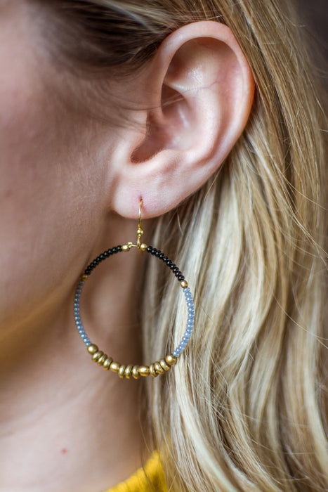 Handmade Dangling Beaded Brass Hoop Earrings, 35mm - LooptyHoops