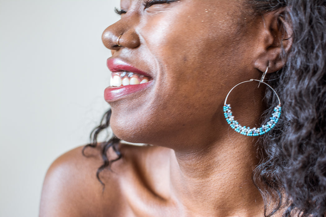 Handmade Bohemian Dangling Beaded Hoop Earrings, 42mm - LooptyHoops