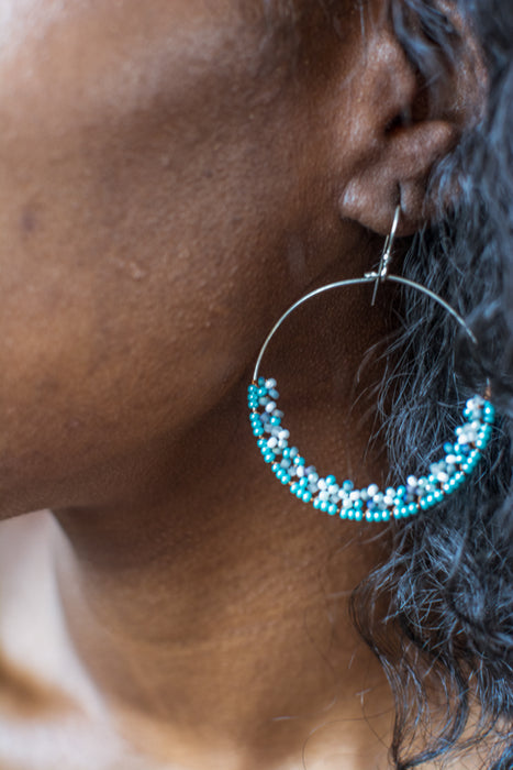 Handmade Bohemian Dangling Beaded Hoop Earrings, 42mm - LooptyHoops