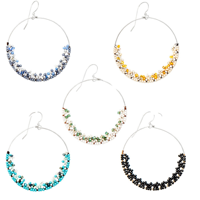 Handmade Bohemian Dangling Beaded Hoop Earrings, 42mm - LooptyHoops