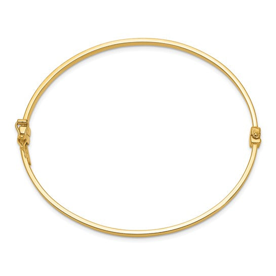 10K Yellow Gold Polished Flat Hinged Bangle Bracelet, 3mm Wide, 7 Inch, Made in Italy