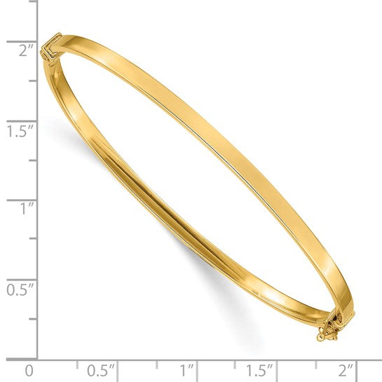 10K Yellow Gold Polished Flat Hinged Bangle Bracelet, 3mm Wide, 7 Inch, Made in Italy