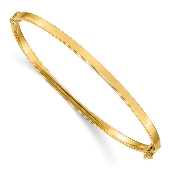 10K Yellow Gold Polished Flat Hinged Bangle Bracelet, 3mm Wide, 7 Inch, Made in Italy
