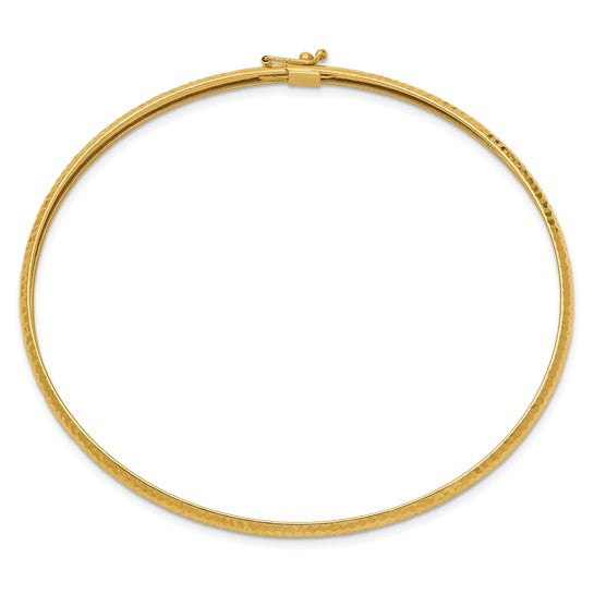 10K Yellow Gold Textured Flexible Bangle Bracelet, 4mm Wide, 7.5 Inch Lightweight Gold Bracelet