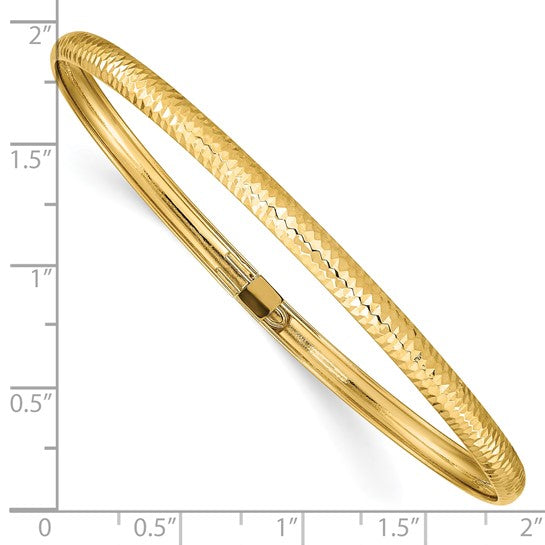 10K Yellow Gold Textured Flexible Bangle Bracelet, 4mm Wide, 7.5 Inch Lightweight Gold Bracelet