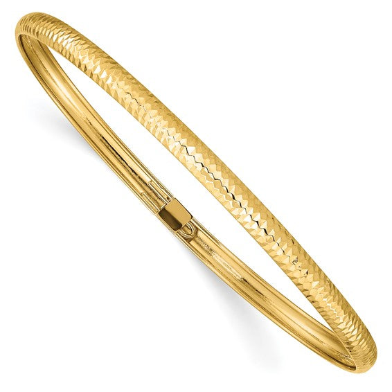 10K Yellow Gold Textured Flexible Bangle Bracelet, 4mm Wide, 7.5 Inch Lightweight Gold Bracelet