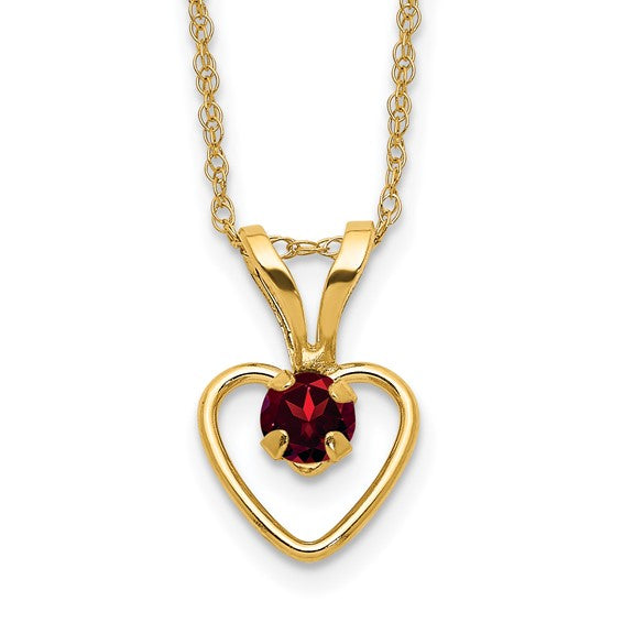 10k Gold Madi K Birthstone Heart Necklace – 15 Inch Rope Chain, 3mm Stone