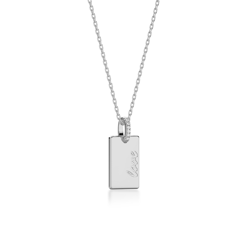 Rhodium Plated Silver Rectangle Engravable Necklace SS25N001S