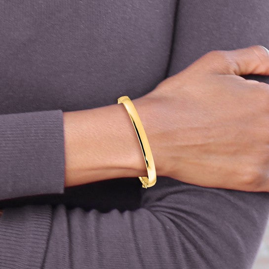 10K Italian Gold Bangle Bracelet, 5.9mm Wide, 7 Inch, Yellow or White Gold