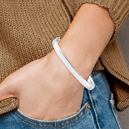 10K Italian Gold Bangle Bracelet, 5.9mm Wide, 7 Inch, Yellow or White Gold